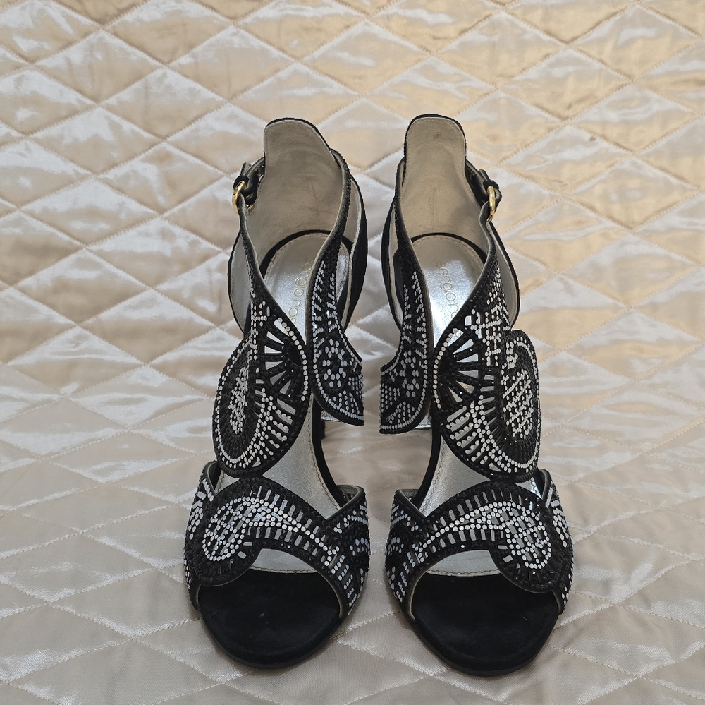 Sergio Rossi Black Sandals with Silver Accents